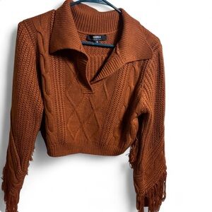 HERA Collectoon Rust Cable-Knit Fringe Collar Sweater